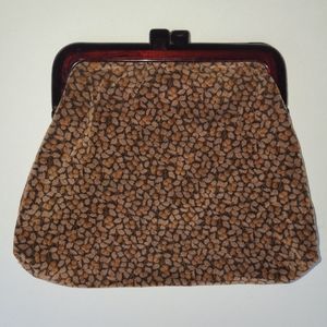 Vintage Handmade Brown/Burnt Orange Leaf Motif Clutch. 3" Opening. 12.5"W × 9" H